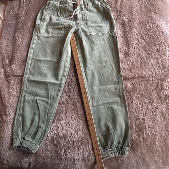 American Eagle Green Drawstring Scrunch Bottom Pants Denim-Ish Material Size 2 - Picture 6 of 9